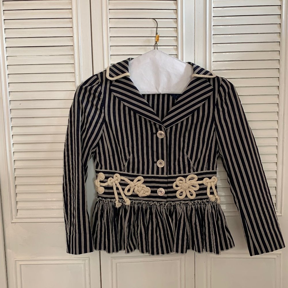 Moschino Cheap and Chic Size 4 Blue and Cream Blazer with Amazing Details